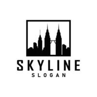 Wolkenkratzer schwarz Silhouette Design schön Stadt Horizont Logo mit hoch Gebäude Stadt Illustration zum Vorlage und branding vektor