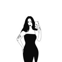 sexy Frau im ein schwarz Kleid nehmen ein Selfie vektor
