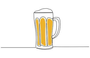 internationell öl dag glas och flaska kontinuerlig ett linje teckning vektor