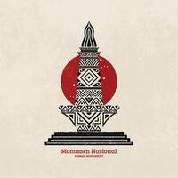 indonesiska nationell monument illustration ikon design i hand dragen årgång grunge geometrisk. vektor