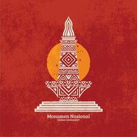 indonesisch National Monument Illustration Symbol Design im Hand gezeichnet Jahrgang Grunge geometrisch. vektor