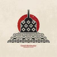 Borobudur Tempel Illustration Symbol Design Hand gezeichnet Jahrgang Grunge geometrisch. vektor