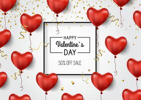Valentinstag Tag Verkauf Banner mit rot Luftballons und Konfetti vektor