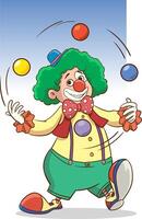 Illustration Karikatur von ein süß Clown Jonglieren mit bunt Bälle. vektor