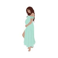 gravid mörkhårig ljushyad flicka i lång mynta klänning vektor