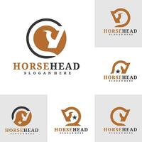 uppsättning av häst huvud logotyp design . häst illustration logotyp begrepp vektor