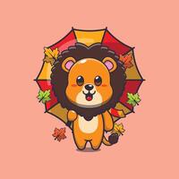 süß Löwe mit Regenschirm beim Herbst Jahreszeit. vektor