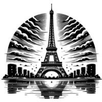 schwarz und Weiß Illustration von das Eiffel Turm Besichtigung im Paris vektor