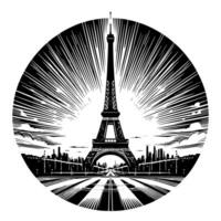 schwarz und Weiß Illustration von das Eiffel Turm Besichtigung im Paris vektor