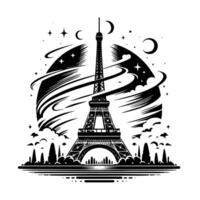 schwarz und Weiß Illustration von das Eiffel Turm Besichtigung im Paris vektor