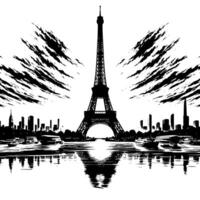 svart och vit illustration av de eiffel torn sightseeing i paris vektor