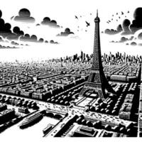 schwarz und Weiß Illustration von das Eiffel Turm Besichtigung im Paris vektor