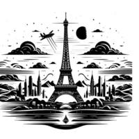 schwarz und Weiß Illustration von das Eiffel Turm Besichtigung im Paris vektor