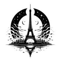 schwarz und Weiß Illustration von das Eiffel Turm Besichtigung im Paris vektor