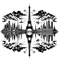 svart och vit illustration av de eiffel torn sightseeing i paris vektor