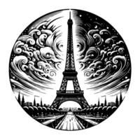 schwarz und Weiß Illustration von das Eiffel Turm Besichtigung im Paris vektor