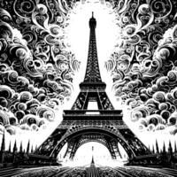 svart och vit illustration av de eiffel torn sightseeing i paris vektor