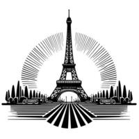 schwarz und Weiß Illustration von das Eiffel Turm Besichtigung im Paris vektor