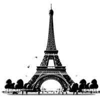 schwarz und Weiß Illustration von das Eiffel Turm Besichtigung im Paris vektor