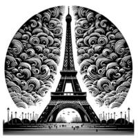 svart och vit illustration av de eiffel torn sightseeing i paris vektor