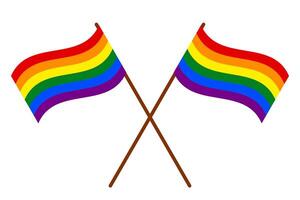 zwei hell gekreuzt Regenbogen Flaggen symbolisieren Solidarität und Unterstützung zum das lgbtq Gemeinschaft. Stolz Clip Art. eben Illustration vektor