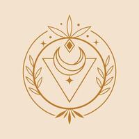 ein golden Kreis mit ein Blume und ein Star beim das Center, entworfen wie ein minimalistisch Emblem zum handgemacht Schmuck, erstellen ein minimalistisch Emblem zum ein handgemacht Schmuck E-Commerce Geschäft vektor