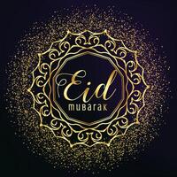 eid Mubarak Gruß mit golden Mandala Dekoration und funkeln vektor