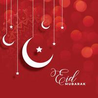 röd eid mubarak bakgrund med måne och stjärna dekoration vektor