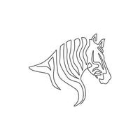 en enda linjeteckning av zebrahuvud för nationalpark zoo safari logotyp identitet. typisk häst från Afrika med ränder koncept för barn lekplats maskot. kontinuerlig linje rita design illustration vektor
