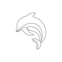 en kontinuerlig linjeritning av vänliga söta delfiner för akvarium logotyp identitet. lyckligt däggdjursdjurkoncept för företagsmaskot. moderna en rad rita vektor grafisk design illustration