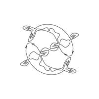Eine durchgehende Strichzeichnung von süßen Koi-Fischen der Schönheit für die Logoidentität der Aquarienfarm. japanischer typischer Karpfen schöne Fischikonenkonzept. moderne einzeilig zeichnende Design-Vektorgrafikillustration vektor