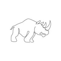 enda kontinuerlig linjeteckning av stor afrikansk noshörning för bevarande nationalparks logotypidentitet. noshörningsdjur maskot koncept för national zoo safari. en rad rita design vektorillustration vektor
