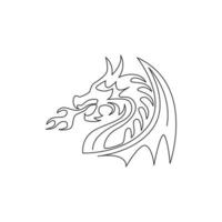 enda kontinuerlig linjeteckning av fiktiva monsterdrake för traditionell kinesisk logotypidentitet. magisk legend varelse maskot koncept för kampsport förening. en linje rita design illustration vektor
