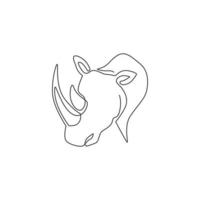 en kontinuerlig linjeritning av ett starkt vitt noshörningshuvud för företagets logotyp. afrikanskt noshörningsdjur maskot koncept för national zoo safari. enda rad rita design illustration grafisk vektor