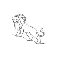 Eine einzige Strichzeichnung des wilden Löwen für die Firmenlogoidentität. starkes Maskottchenkonzept für Wildkatzen-Säugetiere für den Nationalpark. durchgehende Linie zeichnen Design-Vektor-Illustration vektor