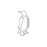 en kontinuerlig linjeteckning av rolig pingvin för barn leksak företagslogotyp identitet. sydpolen fågel maskot koncept för bevarande nationalpark. enkel rad rita grafisk design vektorillustration vektor