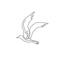 eine durchgehende Strichzeichnung der Schönheitsmöwe für die Logoidentität des Marineunternehmens. schönes fliegendes vogelmaskottchenkonzept für frachtschiffsymbol. trendige einzeilige zeichnen grafische vektordesignillustration vektor