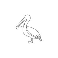 en enda linjeritning av söt pelikan för företagets logotypidentitet. stor fågelmaskotkoncept för expeditionsföretag. modern kontinuerlig linje rita vektor grafisk design illustration