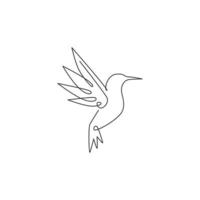 en enda linjeteckning av söt kolibri för företagets logotypidentitet. lite skönhetsfågelmaskotkoncept för aviär nationalzoopark. kontinuerlig linje grafisk vektor rita design illustration