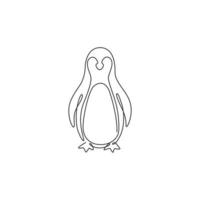 Eine durchgehende Strichzeichnung eines lustigen Pinguins für die Logoidentität der Kinderspielzeugfirma. Südpol-Vogel-Maskottchen-Konzept für den Naturschutz-Nationalpark. einzeilige Grafik zeichnen Vektor-Design-Illustration vektor