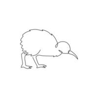 enda kontinuerlig linjeteckning av rolig kiwi för dagis skola logotyp identitet. kiwi fågel maskot koncept för inhemska djur från Nya Zeeland. moderna en rad rita design vektorillustration vektor