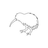 en enda linjeteckning av söta kiwidjur för företagets logotypidentitet. kiwi fågel maskot koncept för national conservation park. trendiga kontinuerlig linje rita design vektorgrafisk illustration vektor