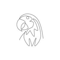 enda kontinuerlig linjeritning av smart rolig papegojfågelhuvud för företagets logotypidentitet. flygande djur maskot koncept för husdjur älskare klubbikon. trendiga en rad rita grafisk design vektorillustration vektor