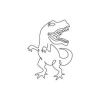 eine einzige Strichzeichnung von wildem und aggressivem T-Rex für die Logoidentität. Dino-Tier-Maskottchen-Konzept für das Symbol des prähistorischen Freizeitparks. trendige durchgehende Linie zeichnen Grafikdesign-Vektorillustration vektor