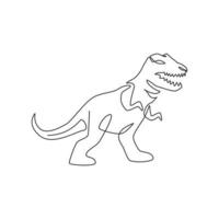 eine durchgehende Strichzeichnung eines aggressiven T-Rex-Tier der Vorgeschichte für die Logoidentität. Dinosaurier-Maskottchen-Konzept für das Symbol des prähistorischen Museums. moderne einzeilig zeichnende Design-Grafik-Vektor-Illustration vektor