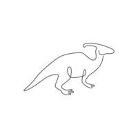 eine einzige Strichzeichnung von aggressivem Parasaurolophus für die Logoidentität. Dino-Tier-Maskottchen-Konzept für das Symbol des prähistorischen Freizeitparks. moderne durchgehende Linie zeichnen Design-Grafik-Vektor-Illustration vektor