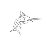 Eine einzige Strichzeichnung eines Riesenmarlins für die Logoidentität des Frischfleischunternehmens. Springender Schwertfisch-Maskottchen-Konzept für Meeresfrüchte kann Symbol. durchgehende Linie Grafik zeichnen Design-Vektor-Illustration vektor