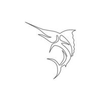 Eine einzige Strichzeichnung eines Riesenmarlins für die Logoidentität des Frischfleischunternehmens. Springender Schwertfisch-Maskottchen-Konzept für Meeresfrüchte kann Symbol. durchgehende Linie zeichnen Grafikdesign-Vektorillustration vektor