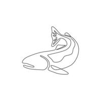 eine einzige Strichzeichnung von großen Lachsen für die Logoidentität. großes Seefischmaskottchenkonzept für das Angelturniersymbol. durchgehende Linie Grafik zeichnen Design-Vektor-Illustration vektor