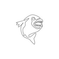 en enda linjeteckning av arg piranha för logotypidentitet. amazon river fish maskot koncept för monster varelse ikon. kontinuerlig linje grafisk rita design vektorillustration vektor